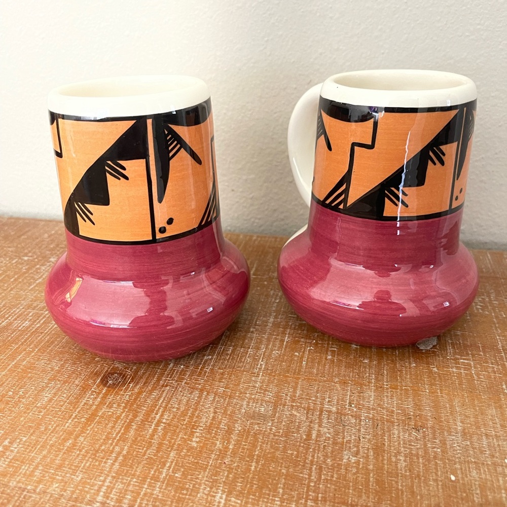 Set Of 2 Vintage Pottery Mugs Signed